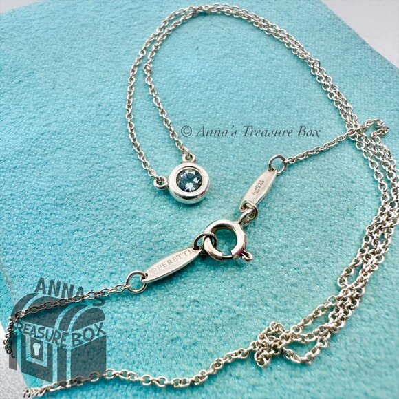 Tiffany & Co. 925 Silver CBTY 0.15 Carat Aquamarine 16" Necklace (bx, pch, rbbn) - Picture 4 of 9